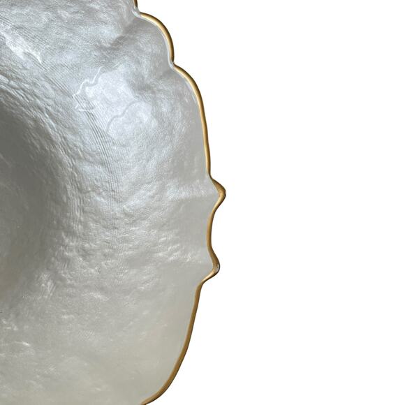 Akcam Pearl White Turkish Glass Bowl Scalloped Gold Edge 9.5" New - Picture 5 of 10